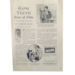 Vintage 1927 Pepsodent Teeth Free of Film Ad Advertisement